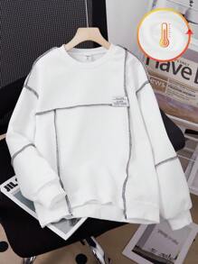 Tween Girls Patchwork Contrast Binding Crew Neck Casual Long Sleeve Sweatshirt - White - View 1