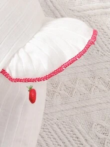Bộ 2 món cho bé gái, áo thun dệt kim viền bèo nhún màu anh đào và màu trơn - Hồng - Xem 4