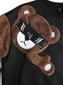 Manfinity Homme 宽松男士熊图案长袖休闲套头衫，适合秋季 - 黑色 - 查看 3