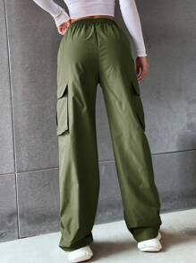 SHEIN LUNE Flap Pocket Side Cargo Trousers - Army Green - View 2