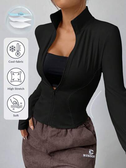 SHEIN EZwear Giacca nera lavorata a maglia anti-UV per donne in autunno/inverno