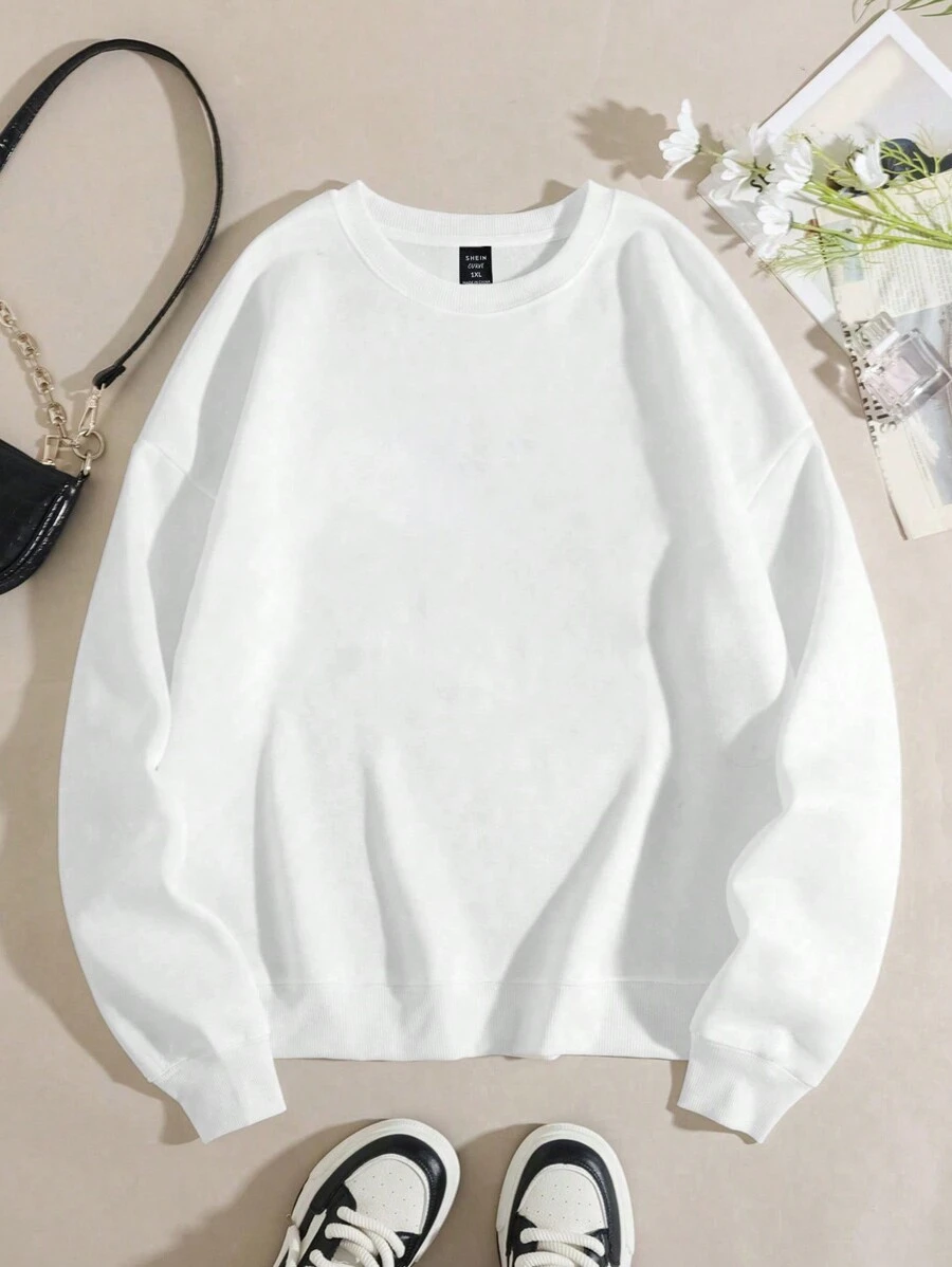 Flirla Sudadera térmica de cuello redondo de talla grande para mujer, para el invierno, la graduación, el regreso a la escuela, el maestro, otoño - Blanco - Ver 1