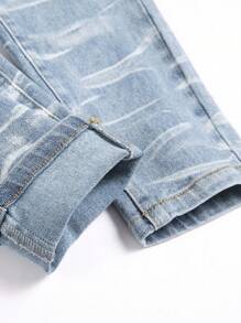 Manfinity Homme Plus Size Men Distressed Slim Fit Casual Denim Jeans With Pockets - Light Wash - View 6