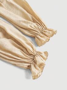 SHEIN MOD 1pc Women's Elegant Solid Color Lantern Sleeve Blouse, Autumn