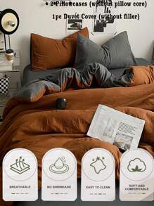 3 Peças Conjunto de Cama para Dormitório - 1 Edredom, 2 Fronhas, Laranja e Cinza Escuro, Super Macio e Amigo da Pele, Respirável, Lavável em Máquina