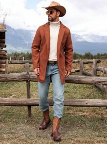 Manfinity Homme 男士休闲日常翻领大衣，秋季外出大衣，适合朋友、丈夫、男朋友的礼物 - 鏽棕色 - 查看 4