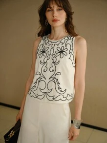 MOTF STUDIO 刺绣花卉图案无袖上衣