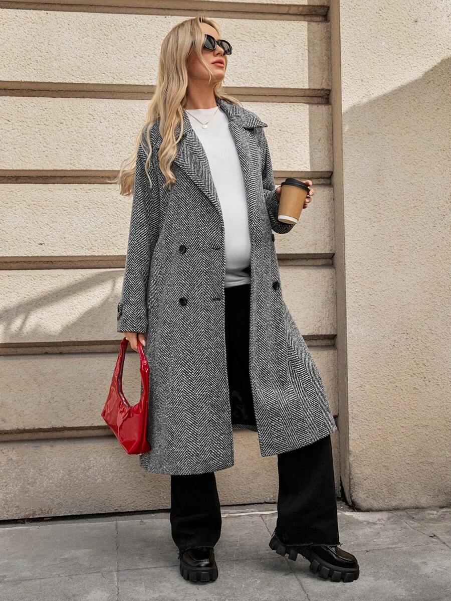 SHEIN Abrigo largo gris, ropa exterior de maternidad, ropa de invierno