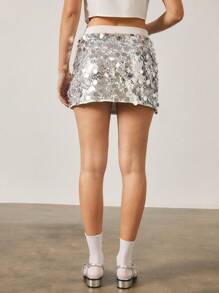 SHEIN Unity Váy bó sát mini đính sequin trang trí cho nữ, thời trang mùa hè, váy bạc, váy ánh kim, trang phục công sở quyến rũ - Bạc - Xem 2