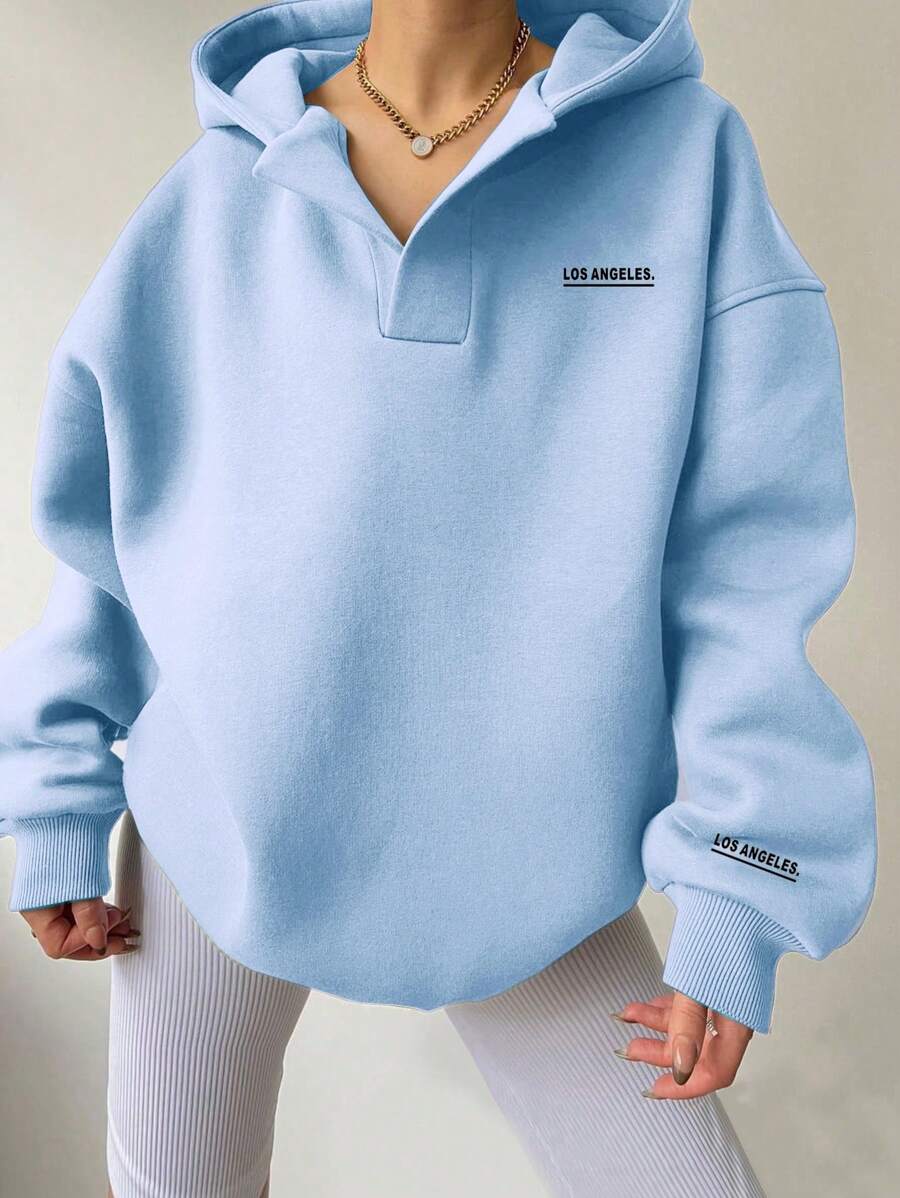 INAWLY Women Letter Print Minimalist Hooded Sweatshirt, Casual For ...