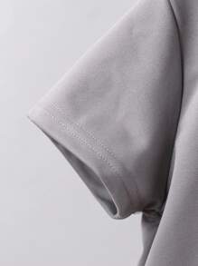 SHEIN 2pcs Tween Boy Applique Decor Round Neck Short Sleeve Top And Elastic Waist Pocket Shorts Casual Set - Grey - View 7