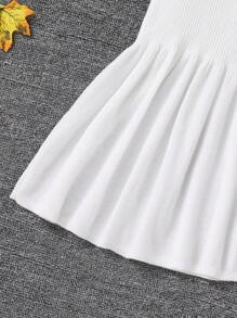 Ruffle Collar Knit Mini Dress, Elegant Commuter White Ruffled Bell Sleeve Knit Dress, Warm & Comfortable For Winter - White - View 6