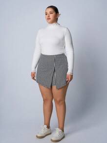 SHEIN EZwear 大码女款千鸟格针织短裙，休闲秋冬装 - 彩色 - 查看 6