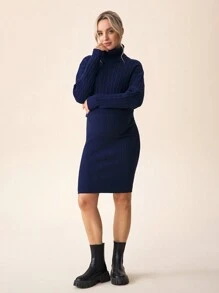 SHEIN Maternity Solid Turtleneck Long Sleeve Casual Sweater And Skirt 2 Pieces Set