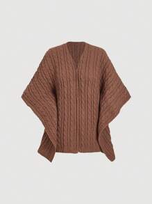SHEIN MOD Women Casual Solid Color Knitted Poncho Cardigan, Autumn/Winter,Holiday Women Outfits, Outfit,New Years Outfit, New Year Outfit,Going Out Outfits,Western Women Outfits