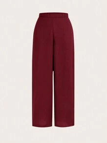 SHEIN Clasi 2pcs/Set Women Elegant Round Neck Asymmetric Lantern Sleeve & Wide Leg Pants Women Clothes Set
