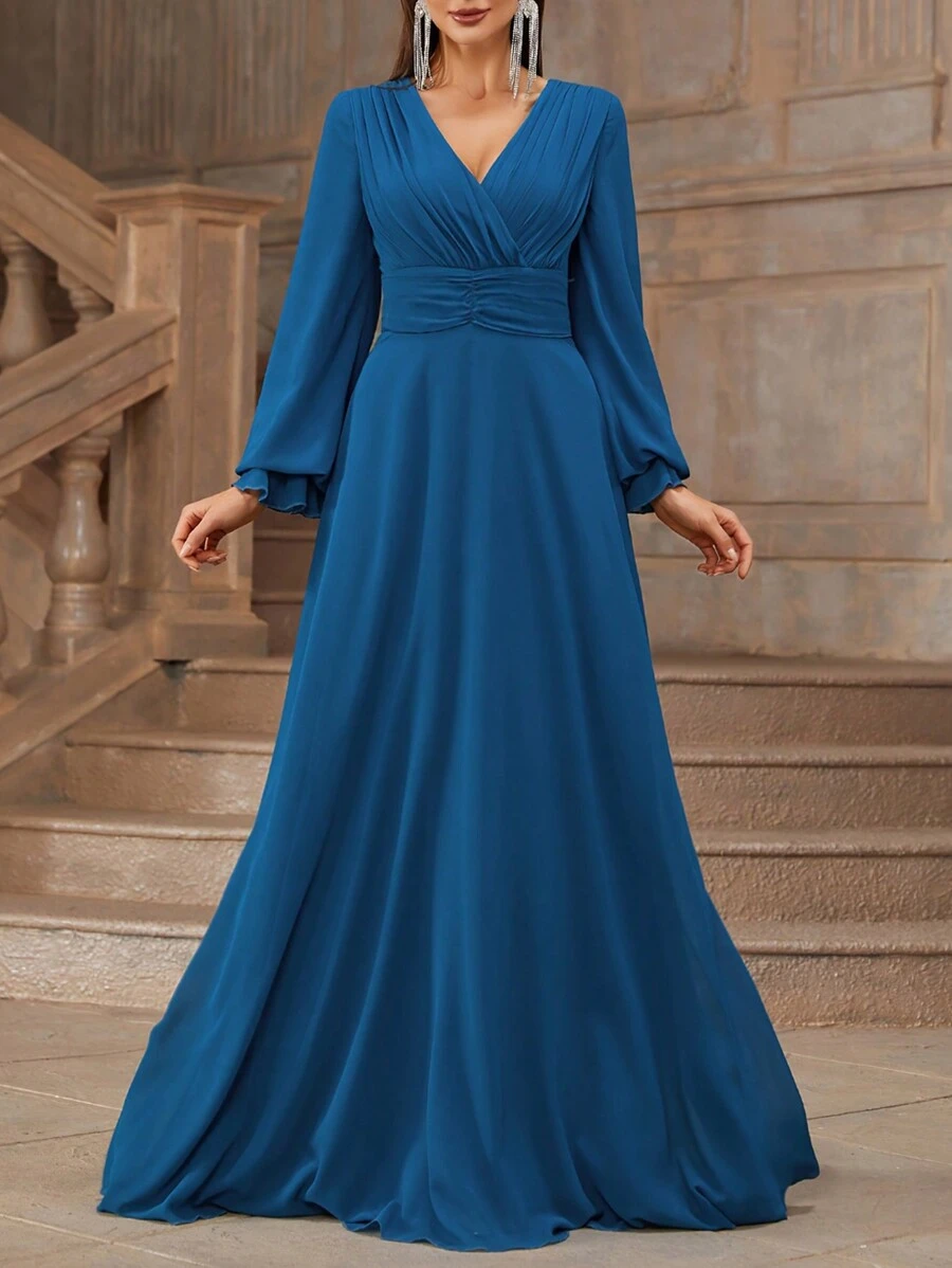 Women's Cross Collar Lantern Sleeve Oversized A-Line Dress