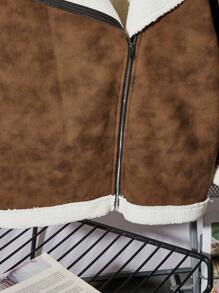 SHEIN Teen Boys 1pc Casual And Comfortable Versatile Japanese And Korean Style Pu Composite Thermal Lined Casual Loose Jacket Back To School Clothes; Fall Clothes; Teen Boy Clothes; Fall Jackets; Fall Clothes Fall And Winter Clothes - Coffee Brown - View 5