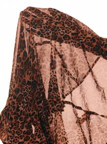 Aloruh 女士秋冬新款时尚性感优雅豹纹透明圆领 T 恤