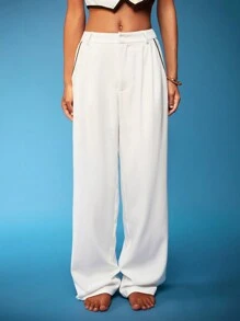 Opulessa Quần ống đứng lưng cao rộng rãi cho nữ mùa thu và mùa đông Giáng sinh gợi cảm thanh lịch kỳ nghỉ - trắng - Xem 4