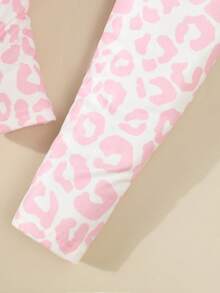 2pcs Girl Toddler Cute Cat With Bow Snug Fit Long Sleeve Top And Pants Pajama Set