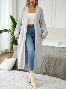 Calvaya Áo khoác cardigan dài tay trễ vai màu trơn cỡ lớn cho nữ, dáng rộng, mùa thu/đông - Màu Xám nhạt - Xem 3