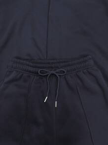 INAWLY 2 件套女士休闲纯色蝙蝠袖拉链夹克和宽松直筒裤套装，春季和秋季 - 藏蓝色 - 查看 4