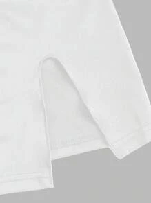 Sweetra 2pcs/Set Women Solid Color Ruffle Decor Tube Top And High Slit Skirt Sexy Outfit Y2K Outfit  - White - View 6