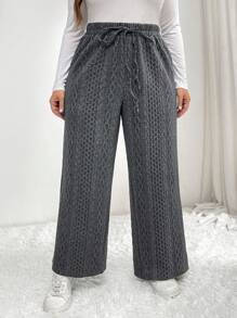 SHEIN LUNE 女士时尚扭纹针织高腰阔腿运动裤 - 深灰色 - 查看 3