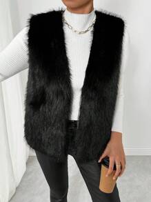 Firerie 女士纯色前翻领宽松蓬松背心，秋冬