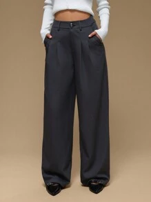 Forever 21 女士纯色褶皱口袋宽松直筒休闲裤 - 灰色 - 查看 6