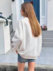 Jouncy Women Casual Gingerbread Print Loose Fit Sweatshirt For Autumn, Daily Wear Pullover Fall Outfit