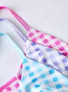 3pcs Plaid Cute Teenage Girls Underwear Set With Triangle Cup, Correcting Bust Shape - Multicolor - View 4