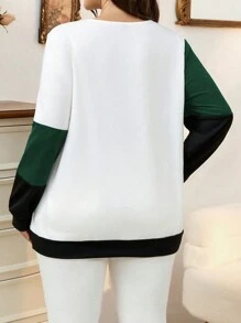 SHEIN LUNE Plus Size Solid Color Block Button-Up Long Sleeve V-Neck Casual Blouse