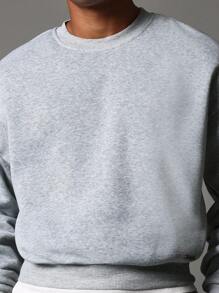 SUMWON Classic Athleisure Heavyweight Crewneck Sweatshirt Lounge Workout Casual Pullover Double Layer Waistband Winter Fall Essential - Dark Grey - View 4