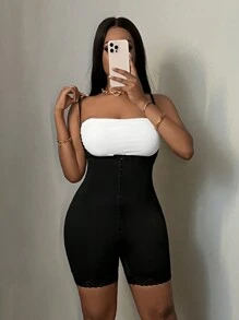 Slaydiva Front Button Short Jumpsuit, Autumn/Winter - Black - View 5