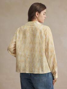 BizChic 1 件女士条纹印花优雅商务衬衫 - 卡其色 - 查看 2