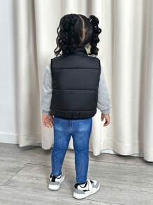 SHEIN 3pcs/Set Baby Girl Cute Black Fleece Vest Jacket, Letter Print Hoodie And Elastic Waist Pants For Autumn/Winter - Black - View 5