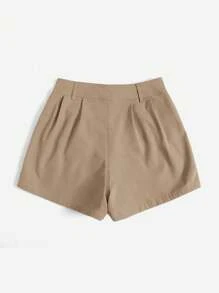 SHEIN Essnce Quần short dệt trơn màu đơn giản phù hợp mọi phong cách - Màu nâu  Mocha - Xem 2