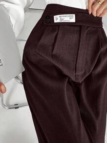 Mulvari Women's Button Decor Pocket Straight Leg Burgundy Winter Business Casual Office Trousers,Perfect For Wedding,Party,Daily,Graduation Fall Cloth Pants - Burgundy - View 5