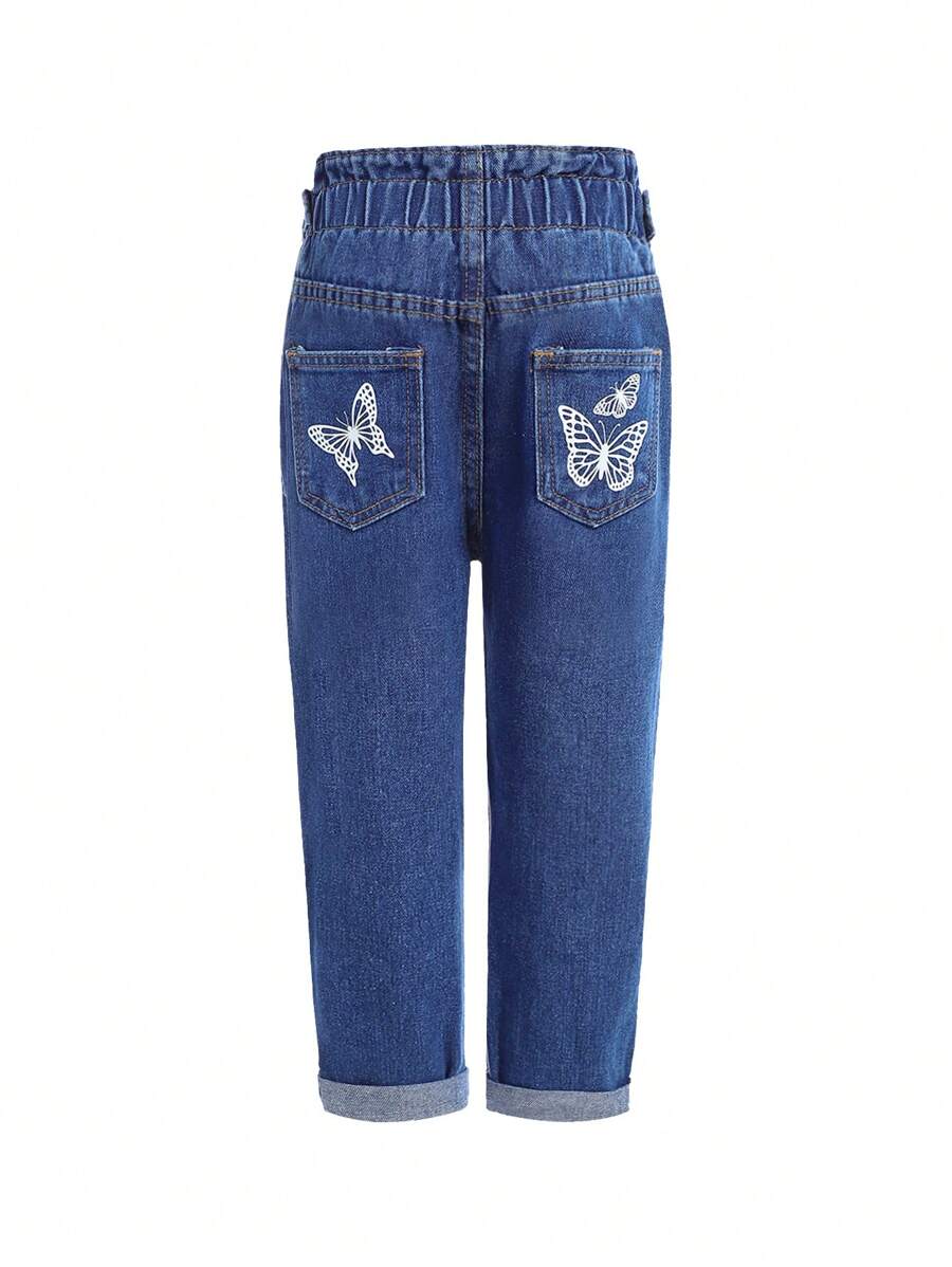 Maryam Alam Artist Young Girl Butterfly Print Casual Personalized Jeans, For Holiday - Blue - View 1