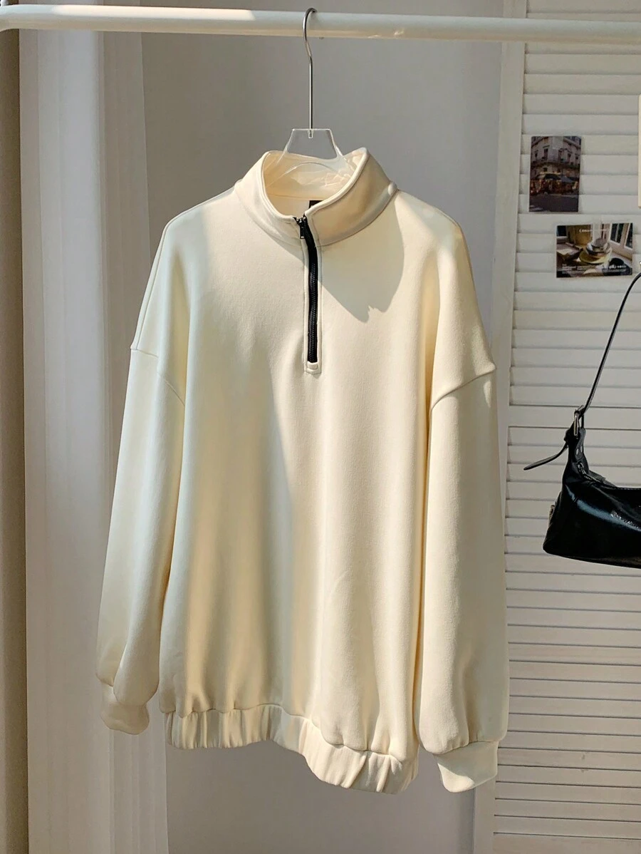 Comfortcana Apricot Color Women's Knit Half-Zip Up Long Sleeve ...