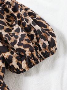 SHEIN VCAY Slim Fit Women Vacation Chiffon Leopard Print Short Sleeve Shirt - Brown - View 4