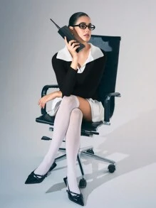 Flirla Robe pull nouvelle automne et hiver, robe simple casual avec col chemise contrastant et empiècement