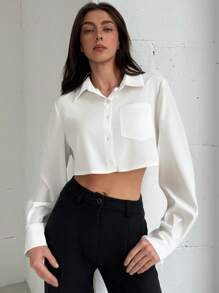 Aloruh Minimalist Commuting Office Turndown Collar Front Open Long Sleeve Contrast Stripe Back Panel Women Blouse