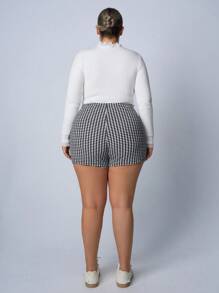 SHEIN EZwear 大码女款千鸟格针织短裙，休闲秋冬装 - 彩色 - 查看 2