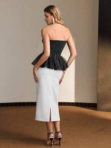MOTF PREMIUM VESTIDO CÓCTEL TUBO CON CINTURA DE VOLANTES DE DOS TONOS - Blanco y Negro - Ver 6