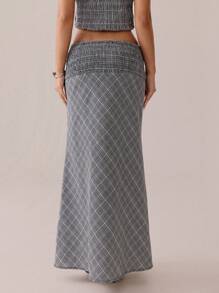 SHEIN SXY 秋冬休闲复古百搭灰白格子不对称半身裙 - 彩色 - 查看 2