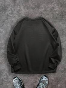 SHEIN Teenager Jungen Pullover mit weitem Schnitt, Rundhalsausschnitt, einfarbig mit grafischem Aufdruck