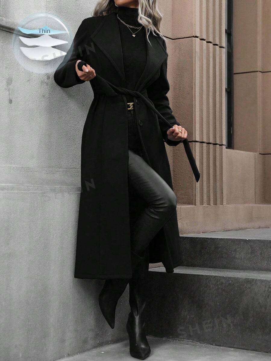 EMERY ROSE Abrigo de cuello cascada con cinturón